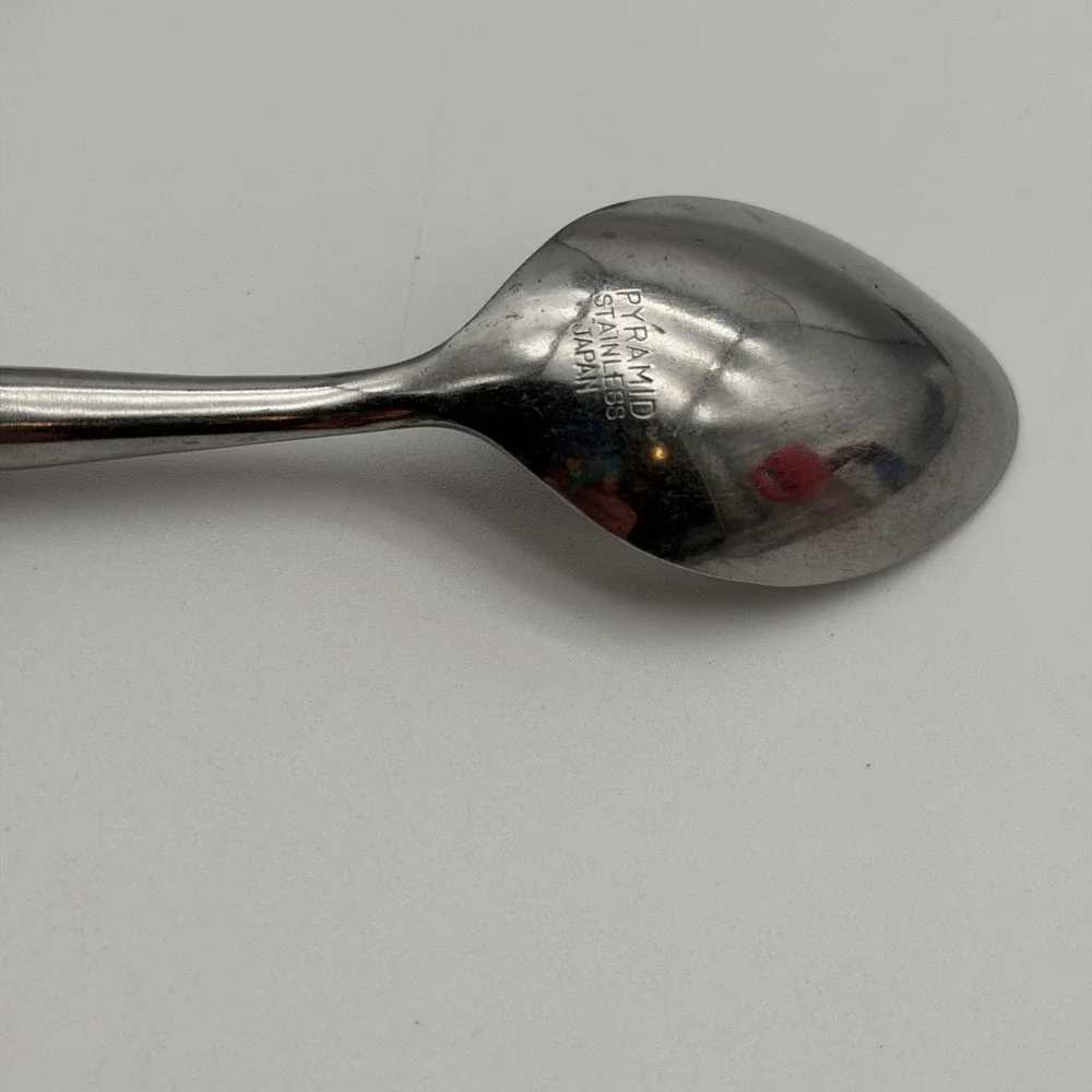 Pyramid Stainless Japan Faux Wood Handle Spoons Set of 2 Mid-Century Modern MCM